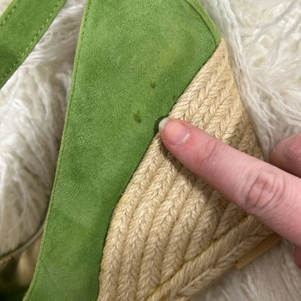 Franco Sarto Green Suede Espadrille Wedge Sandals Size 9M‎